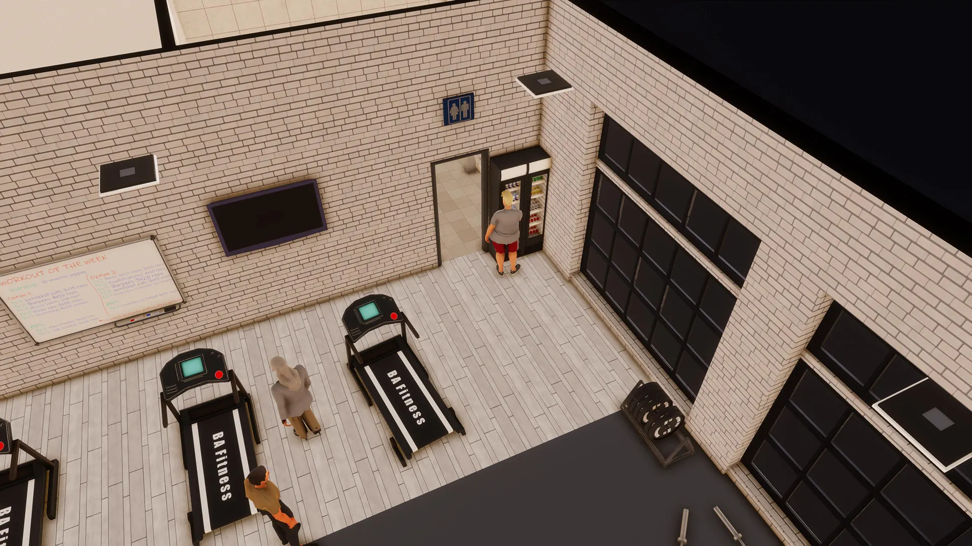 Treadmills and drinks fridges inside a Big Ambitions gym